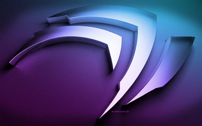 شعار nvidia الملون, خلاق, شعار nvidia 3d, خلفية معدنية ملونة, العلامات التجارية, عمل فني, شعار nvidia المعدني, نفيديا