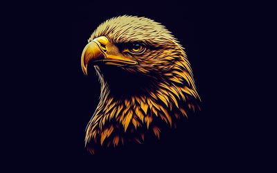 bald eagle, art, brown background, bird of prey, predator, eagles, bald eagle drawing, USA symbol