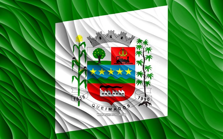 4k, क्वीमाडोस का झंडा, लहराती 3 डी झंडे, ब्राजील के शहर, क्वीमाडोस का ध्वज, क्विमाडोस का दिन, 3डी तरंगें, क्वीमेडास, ब्राज़िल