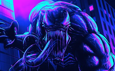 Venom, 4k, Cyberpunk, Marvel Comics, antiheroes, abstract art, pictures with Venom, creative, Venom Cyberpunk, Venom 4K