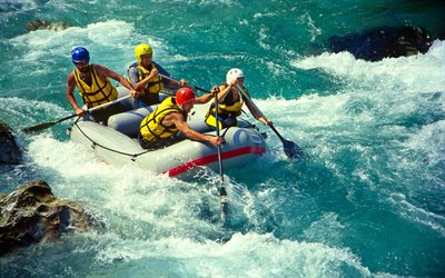 rafting, chevrons, bateau, sports extrêmes, rivière de montagne