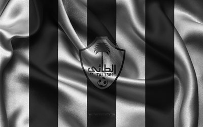 4k, Al-Tai FC logo, black red silk fabric, Saudi football team, Al-Tai FC emblem, Saudi Pro League, Al-Tai FC, Saudi Arabia, football, Al-Tai FC flag