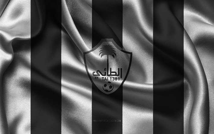 4k, logotipo de al tai fc, tela de seda roja negra, selección de fútbol de arabia, emblema del al tai fc, liga profesional saudita, al tai fc, arabia saudita, fútbol, bandera de al tai fc