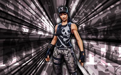 4k, Survival Specialist, gray rays background, Survival Specialist Skin, abstract art, Fortnite Survival Specialist Skin, Fortnite characters, Fortnite, creative art