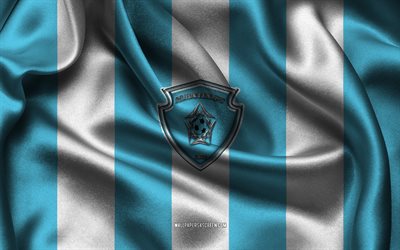 4k, logo do al batin fc, tecido de seda branco azul, seleção saudita de futebol, emblema do al batin fc, arábia pro league, al batin fc, arábia saudita, futebol, bandeira do al batin fc