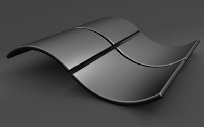 windows 회색 로고, 4k, 창의적인, windows 물결 모양 로고, 운영체제, 윈도우 3d 로고, 회색 배경, 윈도우 로고, 윈도우