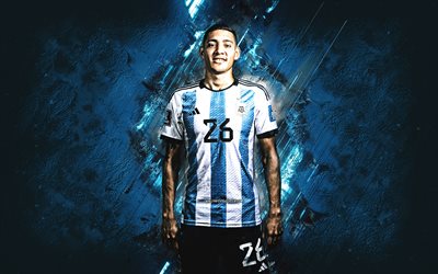 Nahuel Molina, Argentina national football team, blue stone background, Argentine footballer, Argentina, football