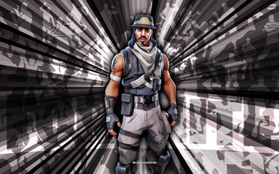4k, Infiltrator, gray rays background, Infiltrator Skin, Infiltrator Fortnite, abstract art, Fortnite Infiltrator Skin, Fortnite characters, Fortnite, creative art
