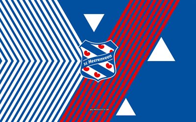 logo du sc heerenveen, 4k, equipe néerlandaise de football, fond de lignes blanches bleues, sc heerenveen, eredivisie, pays bas, dessin au trait, emblème du sc heerenveen, football