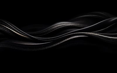 Silver wave on black background, 4k, silver waves background, black 3D waves background, silver waves, stylish waves background, elegant background with waves