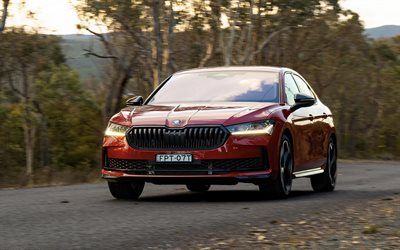 skoda superb sportline, 4k, otoño, 2026 coches, faros, 3 años, skoda magnífico, exterior, skoda superb 2026, coches checos, skoda