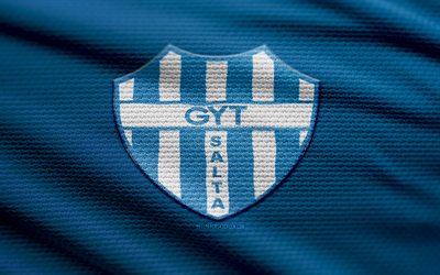 logo en tissu gimnasia y tiro, 4k, fond de tissu bleu, primera nationale, bokeh, football, logo gimnasia et tiro, emblème de gimnasia y tiro, gimnasia et tiro, club de football argentin, gimnasia y tiro fc