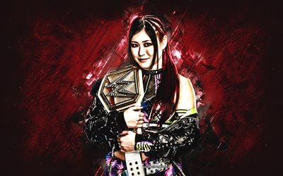 Iyo Sky, WWE, Japanese wrestler, red stone background, WWE Champion, grunge art, USA, wrestling, Masami Odate, Iyo Sky WWE, World Wrestling Entertainment, Triple Crown Champion, Hitokiri, Biba Kasai, Io Shirai