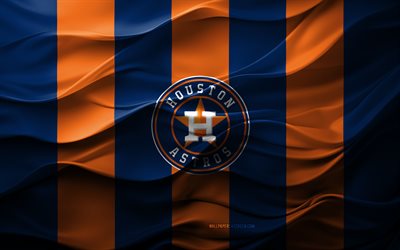 4k, houston astros logosu, turuncu mavi 3d arka plan, houston astros amblemi, amerikan beyzbol takımı, houston astros bayrağı, 3d doku, mlb, amerika, houston astros, beyzbol, major league beyzbol
