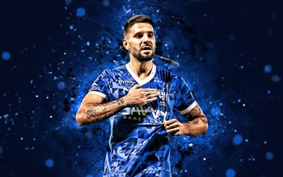 aleksandar mitrovic, 4k, luci al neon blu, al hilal, campionato professionale saudita, calciatori serbi, aleksandar mitrovic 4k, calcio, al hilal sfc, al hilal saudi club, aleksandar mitrovic al hilal