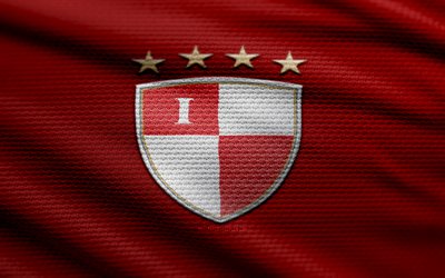 Busan IPark fabric logo, 4k, red fabric background, K League 2, bokeh, soccer, Busan IPark logo, football, Busan IPark emblem, Busan IPark, south korean football club, Busan IPark FC