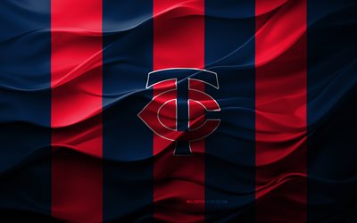 4k, minnesota twins logosu, kırmızı mavi 3d arka plan, minnesota twins amblemi, amerikan beyzbol takımı, minnesota twins bayrağı, 3d doku, mlb, amerika, minnesota ikizleri, beyzbol, major league beyzbol