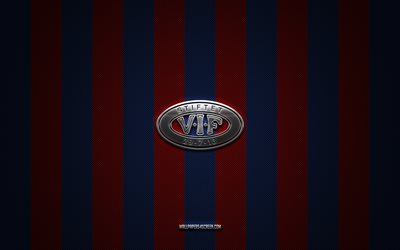 Valerenga Fotball logo, Norwegian football team, Eliteserien, blue red carbon background, Valerenga Fotball emblem, football, Valerenga Fotball, Norway, Valerenga FC