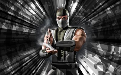 4k, Smoke, Mortal Kombat, gray rays background, MKM, abstract art, Mortal Kombat Mobile, Smoke MKM, Mortal Kombat characters, Mortal Kombat X, Smoke Mortal Kombat, creative art