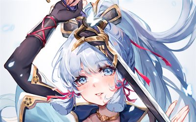 kamisato ayaka, ojos azules, impacto de genshin, kimono, personaje crio, espada, personajes de anime, obra de arte, personajes de impacto genshin, kamisato ayaka genshin impacto