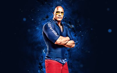 4k, dwayne johnson, luci al neon blu, attori americani, hollywood, uomo arrabbiato, star del cinema, dwayne douglas johnson, attori popolari, superstar, la roccia, celebrità americana, dwayne johnson 4k
