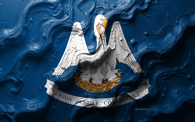 bandeira da louisiana, 4k, textura da onda de pedra, bandeira da louisiana 3d, bandeira do estado da louisiana, eua, bandeiras dos estados americanos, louisiana