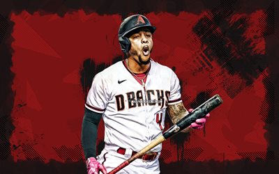 4k, ketel marte, kırmızı grunge arka plan, arizona diamondbacks, mlb, dominik beyzbol oyuncuları, ketel marte 4k, beyzbol, major league beyzbol, el nino, ketel marte arizona diamondbacks
