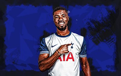 4k, Kevin Danso, blue grunge background, Tottenham Hotspur FC, Premier League, Austrian ootballers, Kevin Danso 4K, football, soccer, Kevin Danso Tottenham Hotspur