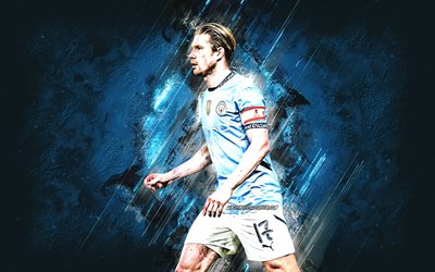 Kevin De Bruyne, Manchester City FC, Belgian footballer, blue stone background, Man City, grunge art, Premier League, England, football, Kevin De Bruyne Manchester City