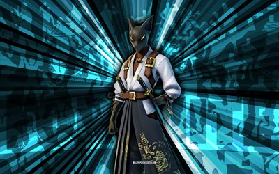 4k, luz azuki, fondo de rayos azules, piel clara de azuki, luz azuki fortnite, arte abstracto, piel de azuki clara de fortnite, personajes fortnite, fortnite, arte creativo