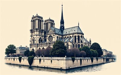 4k, notre dame de parís, parís, arte vectorial, punto de referencia de parís, francia, arte de la camiseta, notre dame de parís parís, arte de notre dame de parís, atracciones de parís, camiseta notre dame de parís