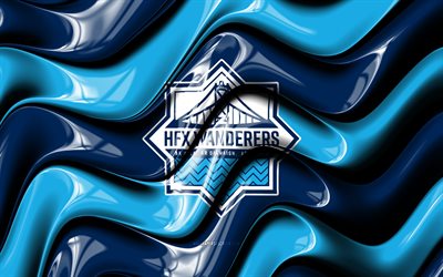 logotipo 3d del hfx wanderers fc, 4k, ondas azules 3d, premier league canadiense, fútbol americano, bandera de hfx wanderers fc, creativo, logotipo de hfx wanderers fc, hfx wanderers fc, club de fútbol canadiense, fútbol, vagabundos hfx