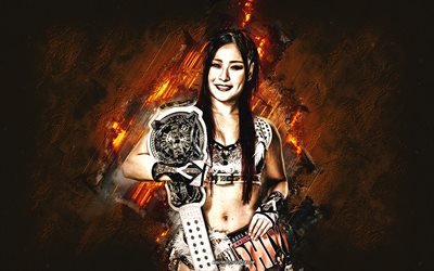 Iyo Sky, WWE, Japanese wrestler, red stone background, WWE Champion, grunge art, USA, wrestling, Masami Odate, Iyo Sky WWE, World Wrestling Entertainment