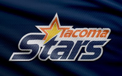 Tacoma Stars fabric logo, 4k, blue fabric background, USL League Two, bokeh, soccer, Tacoma Stars logo, football, Tacoma Stars emblem, Northwest Division, Tacoma Stars FC, american soccer club, Tacoma Stars