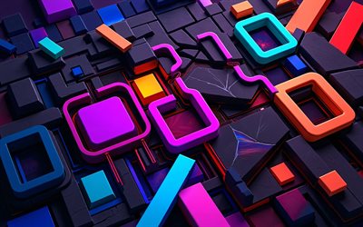 4k, figuras coloridas, geometría, diseño de materiales, formas geométricas, arte de madera, creativo, patrón geométrico fragmentado, fondo colorido 3d, fondo abstracto colorido, formas, fondos 3d