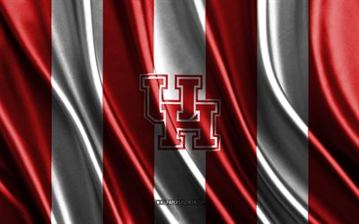 4k, Houston Cougars logo, NCAA, red white silk texture, Houston Cougars flag, American football club, silk flag, Houston Cougars emblem, USA, Houston Cougars badge, Houston Cougars