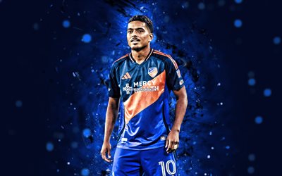 Evander, 4k, blue neon lights, FC Cincinnati, MLS, Brazilian footballers, Evander 4K, football, soccer, Evander da Silva Ferreira, Major League Soccer, Evander FC Cincinnati