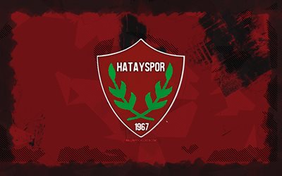 Hatayspor grunge logo, 4k, Super Lig, red grunge background, soccer, Hatayspor emblem, football, Hatayspor logo, Hatayspor, Turkish football club, Hatayspor FC