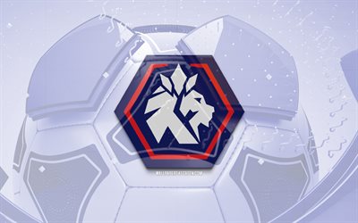 Chungbuk Cheongju glossy logo, 4K, blue football background, K League 2, soccer, Chungbuk Cheongju, south korean football club, Chungbuk Cheongju emblem, Chungbuk Cheongju logo, Chungbuk Cheongju FC