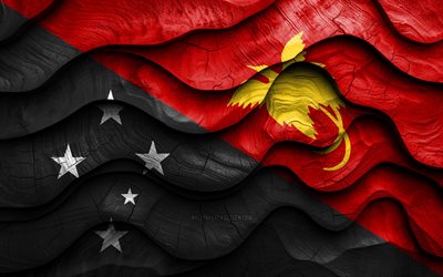 4k, papua nya guinea  flaggan, oceaniska länder, trä 3d  vågor flaggor, papua nya guinea, flagg till papua nya guinea, papua nya guinea träflagga, oceanien, papua nya guinea nationella symboler