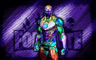 holo folie iron man fortnite, 4k, violettes diagonaler hintergrund, grunge  kunst, fortnite, kunstwerk, holo folie iron man haut, fortnite  charaktere, holo folieneisen mann, fortnite holo folie iron man haut