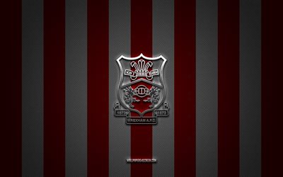 wrexham fc logo, englischer fußballverein, liga eins, hintergrund des roten weißen kohlenstoffs, wrexham fc emblem, fußball, wrexham fc, england, wrexham
