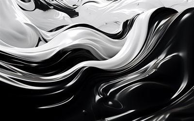 black wavy background, 4k, abstract 3D waves, wavy textures, abstract backgrounds, 3D backgrounds, wavy backgrounds