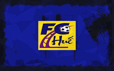 hue fc grunge  logo, 4k, v liiga 2, sininen grunge  tausta, jalkapallo, hue fc  merkki, hue fc  logo, sävy fc, vietnamin jalkapalloseura, fc  sävy