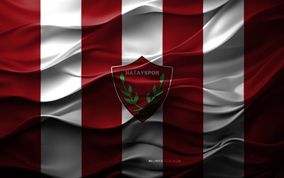 4k, hatayspor logosu, bordo beyaz 3d arka plan, süper lig, hatayspor amblemi, türk futbol takımı, hatayspor bayrağı, 3d doku, türkiye, hatayspor fc, futbol, hatayspor