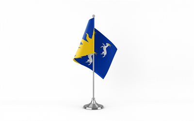 4k, Merionethshire table flag, white background, Merionethshire flag, table flag of Merionethshire, county of Wales, Merionethshire flag on metal stick, flag of Merionethshire, Wales, Merionethshire