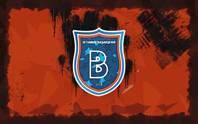 이스탄불 basaksehir grunge 로고, 4k, 슈퍼 리그, 오렌지 그런지 배경, 축구, 이스탄불 basaksehir 엠블럼, 이스탄불 basaksehir 로고, 이스탄불 바사크스 히르, 터키 축구 클럽, 이스탄불 basaksehir fc