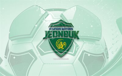 jeonbuk hyundai motors logotipo brillante, 4k, fondo de fútbol verde, k liga 1, fútbol, jeonbuk hyundai motors, club de fútbol surcoreano, emblema de jeonbuk hyundai motors, logotipo de jeonbuk hyundai motors, jeonbuk hyundai motors fc