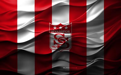 4k, sivasspor logosu, kırmızı beyaz 3d arka plan, süper lig, sivasspor amblemi, türk futbol takımı, sivasspor bayrağı, 3d doku, türkiye, sivasspor fc, futbol, sivasspor