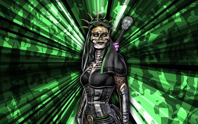 4k, día de los muertos jade, kombat mortal, fondo de rayos verdes, mkm, arte abstracto, móvil mortal kombat móvil, día de los muertos jade mkm, personajes de mortal kombat, mortal kombat x, día de los muertos jade mortal kombat, arte creativo